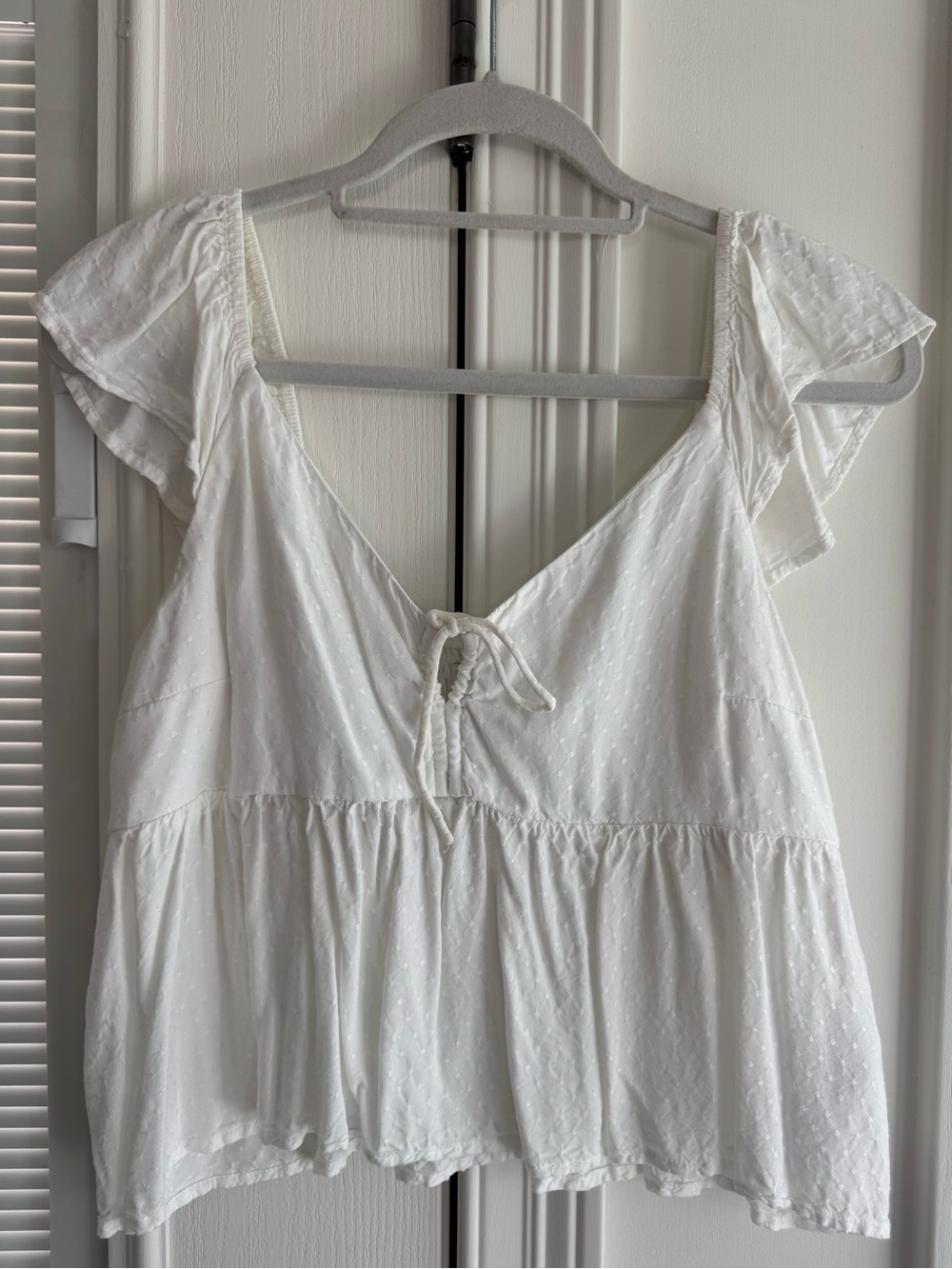 White Flutter-Sleeve Peplum Top - Hollister
